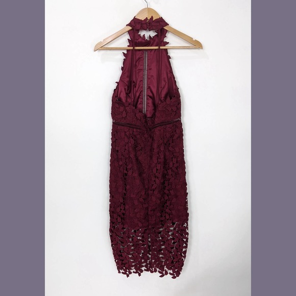 Bardot Gemma Halter Lace Sheath Dress In Burgundy Wine Red - Picture 8 of 12